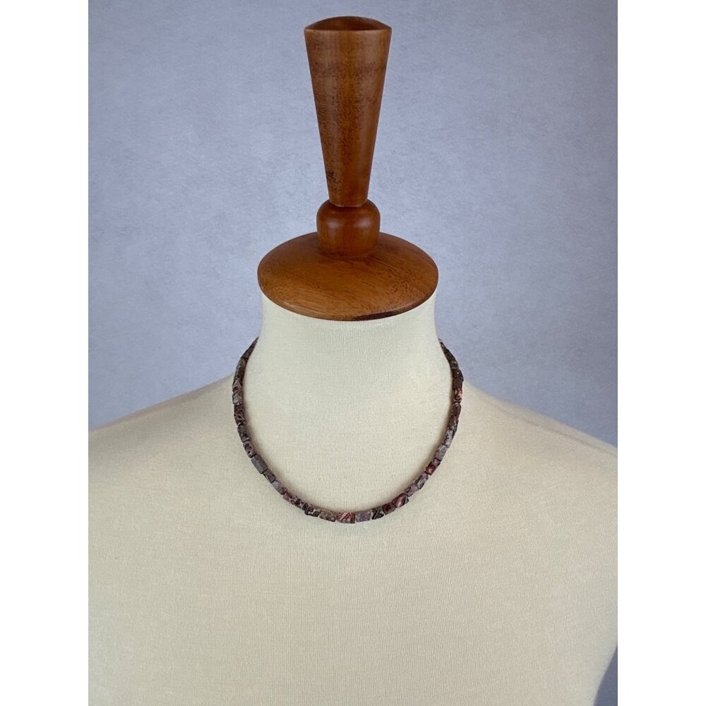 Natural Jasper Beaded Necklace Gold Tone Barrel Clasp Unisex Jewelry